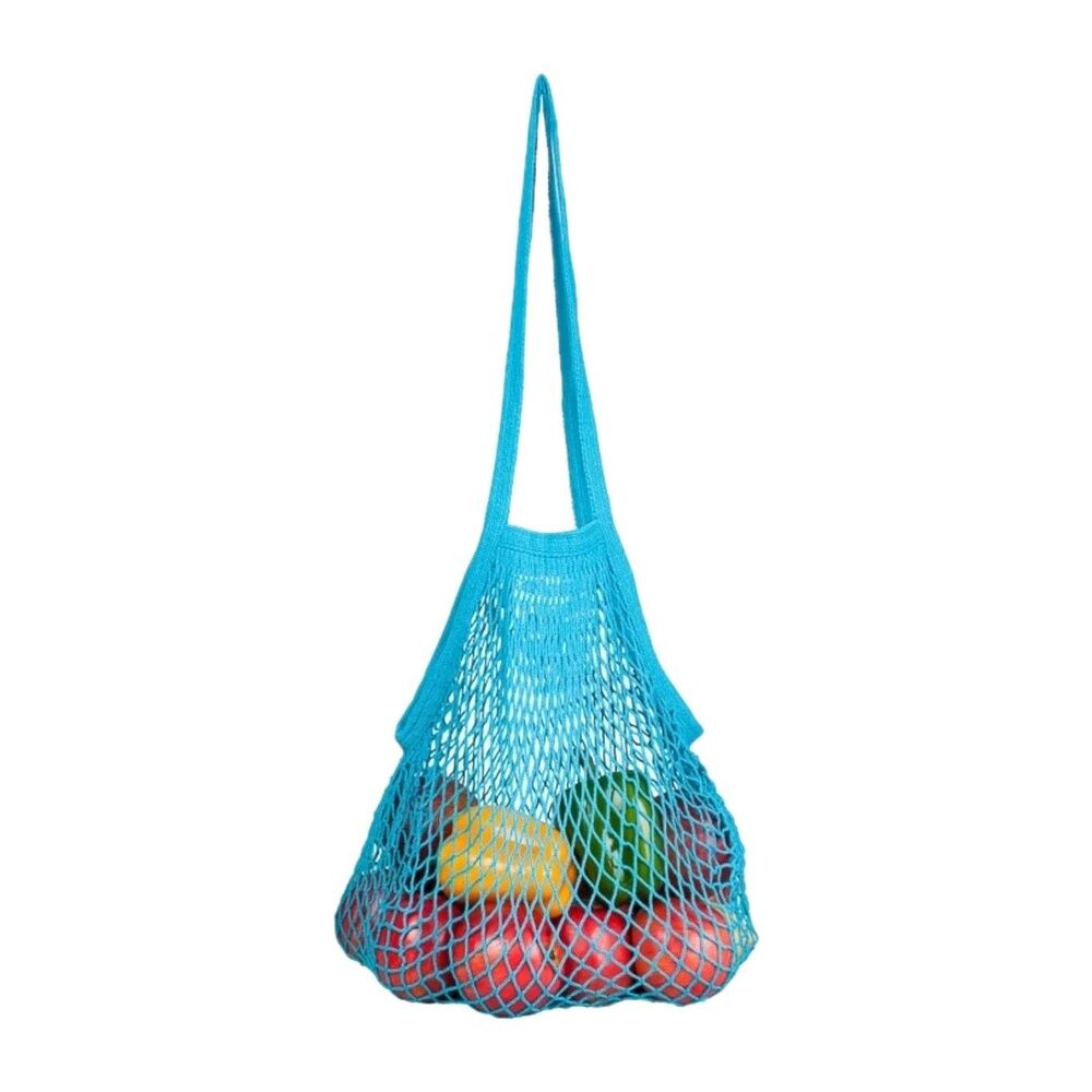 NWT Recycled Cotton Long Handle String Bag Blue Market Tote Packable